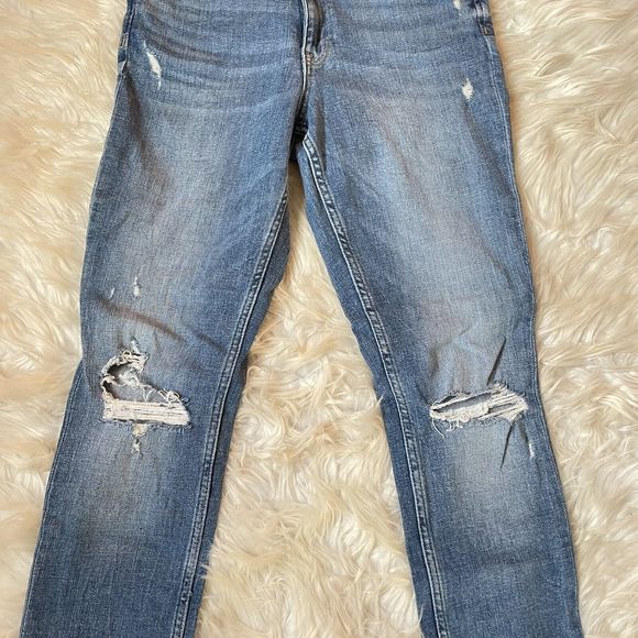 H&M Skinny Ankle Denim Jeans High Waist Raw Hem Distressed Light - Picture 4 of 14